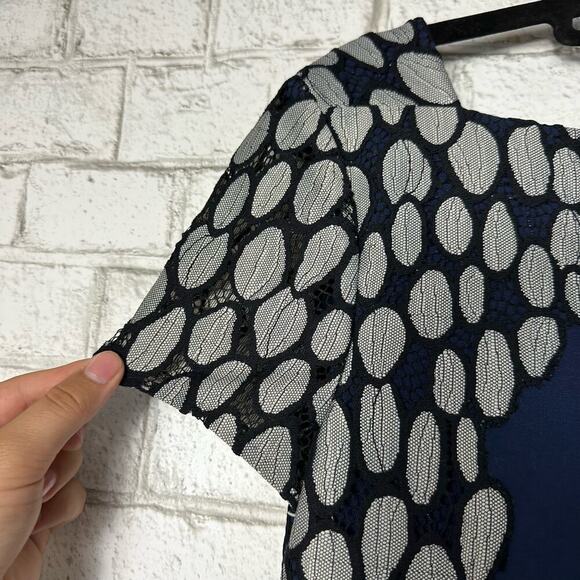 Diane von Furstenberg Dress Queen Tilda Knit Mini Moonlight Navy Blue White 2 - Picture 5 of 6